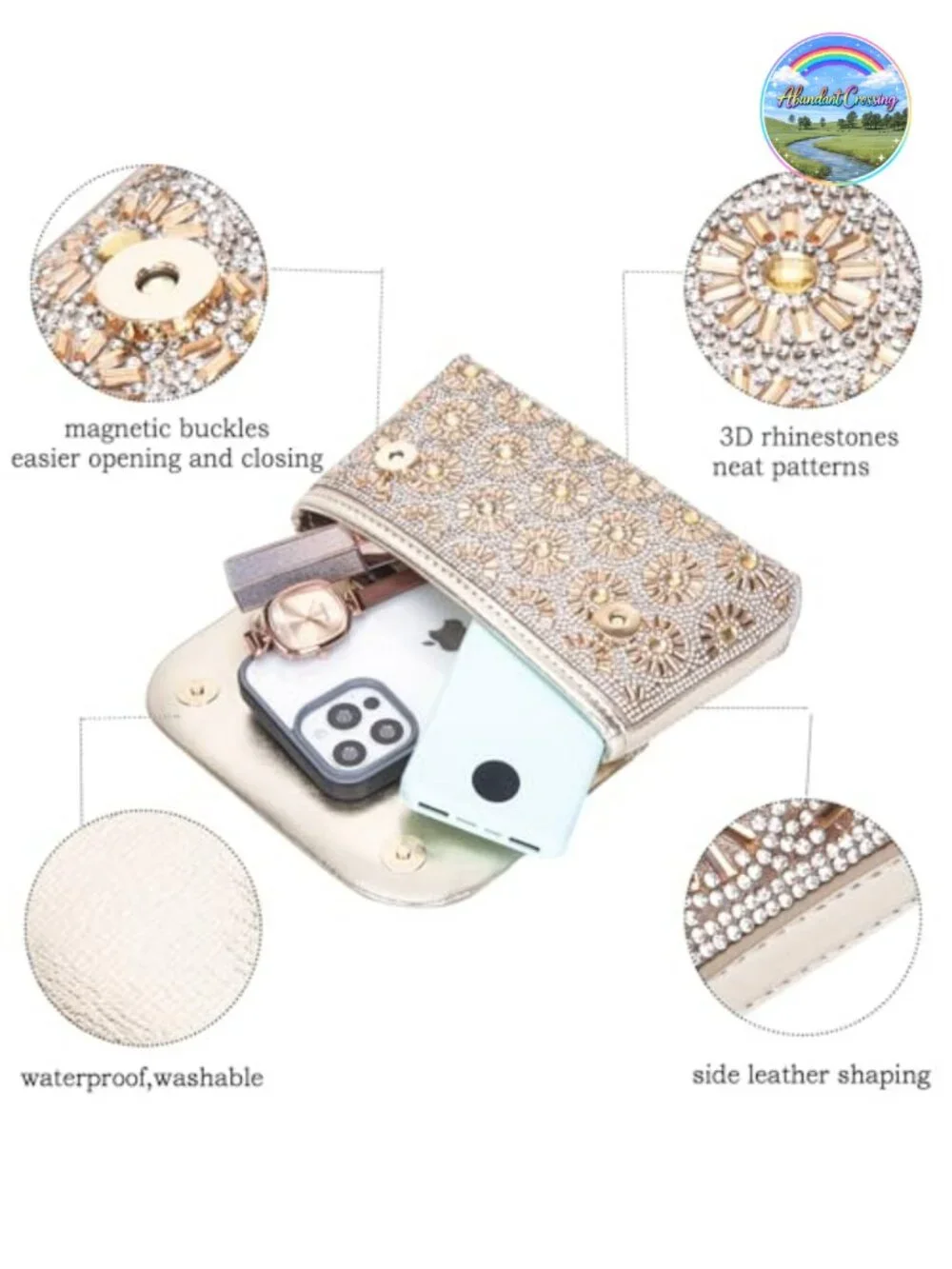 Rhinestone Evening Bag Clutch Purse with Chain Shoulder Bag